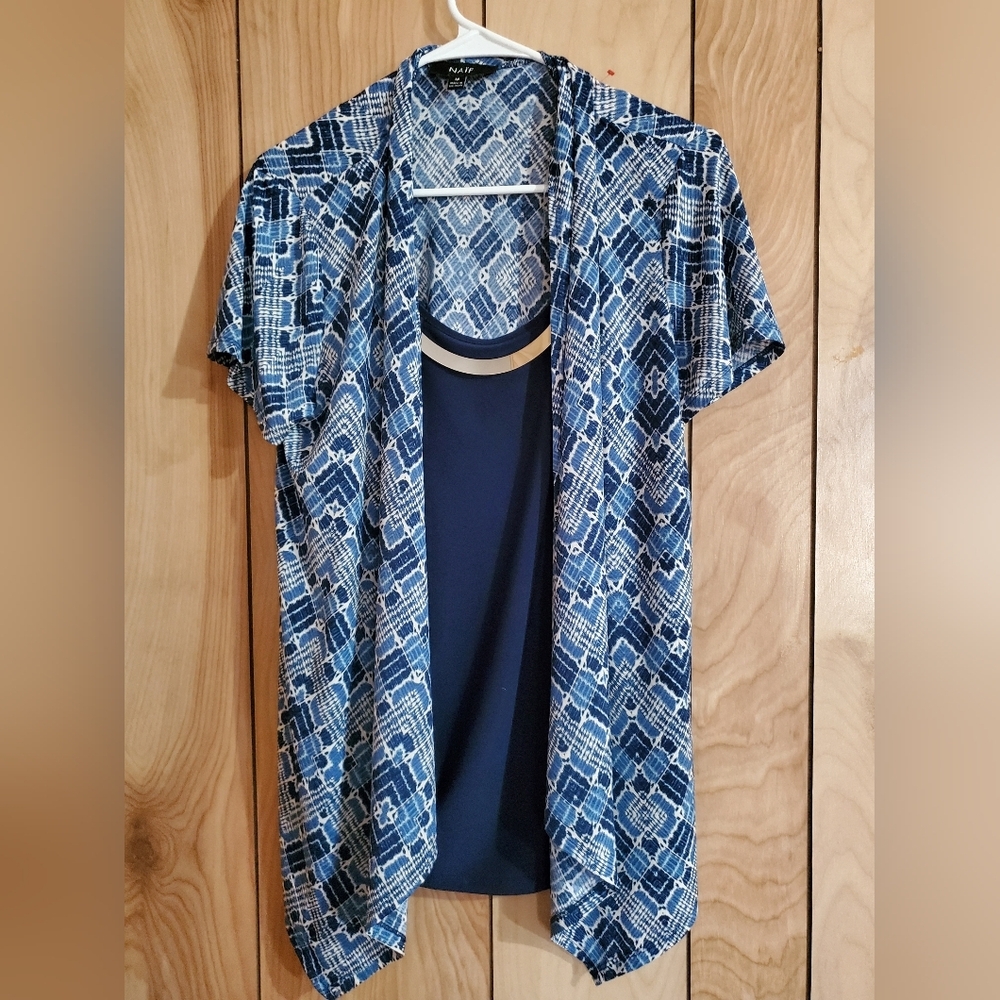 Blue Patterned Open Cardigan